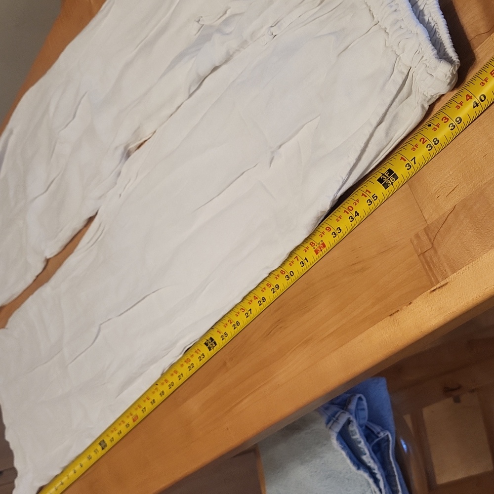 Subdued White Linen Loose Leg Pants Stretchy Waist - Picture 7 of 12